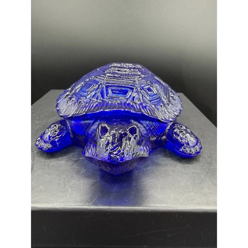 Vintage Cobalt Blue Presser Glass Turtle Trinket Box/ Ring Dish